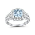 thumbnail image 5 of Halo Art Deco Ring Princess Cut Aquamarine CZ 925 Sterling Silver Size 12, 5 of 7