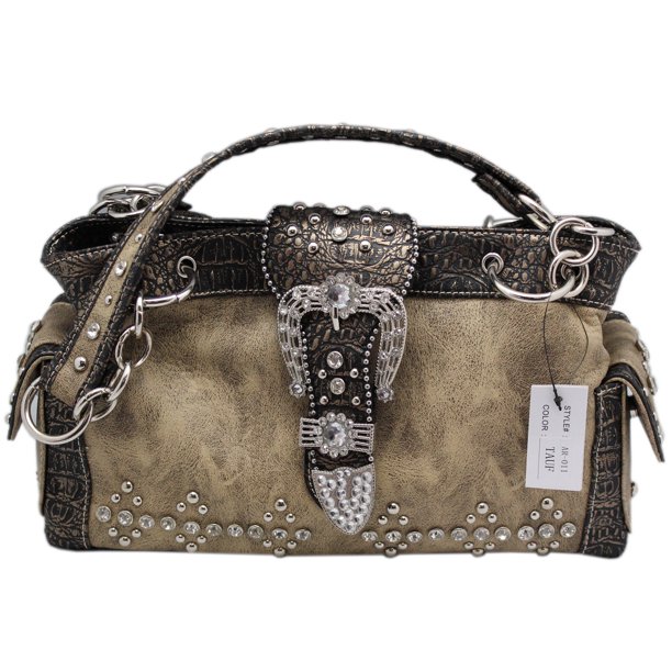 A&R Uniquely Rhinestone and Metal Studded Purse With Belt Buckle Flap