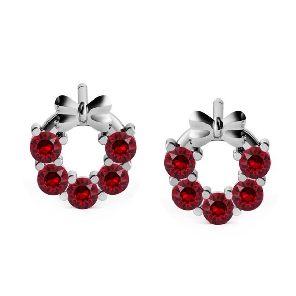 Boucles d'Oreilles Swarovski en Rubis, Clous en Laiton Plaqué Argent pour Femmes
