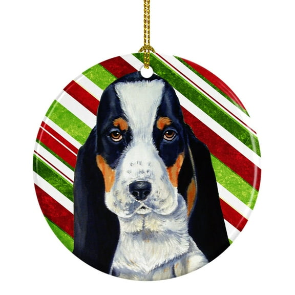 Basset Hound Candy Cane Holiday Christmas Ceramic Ornament LH9239