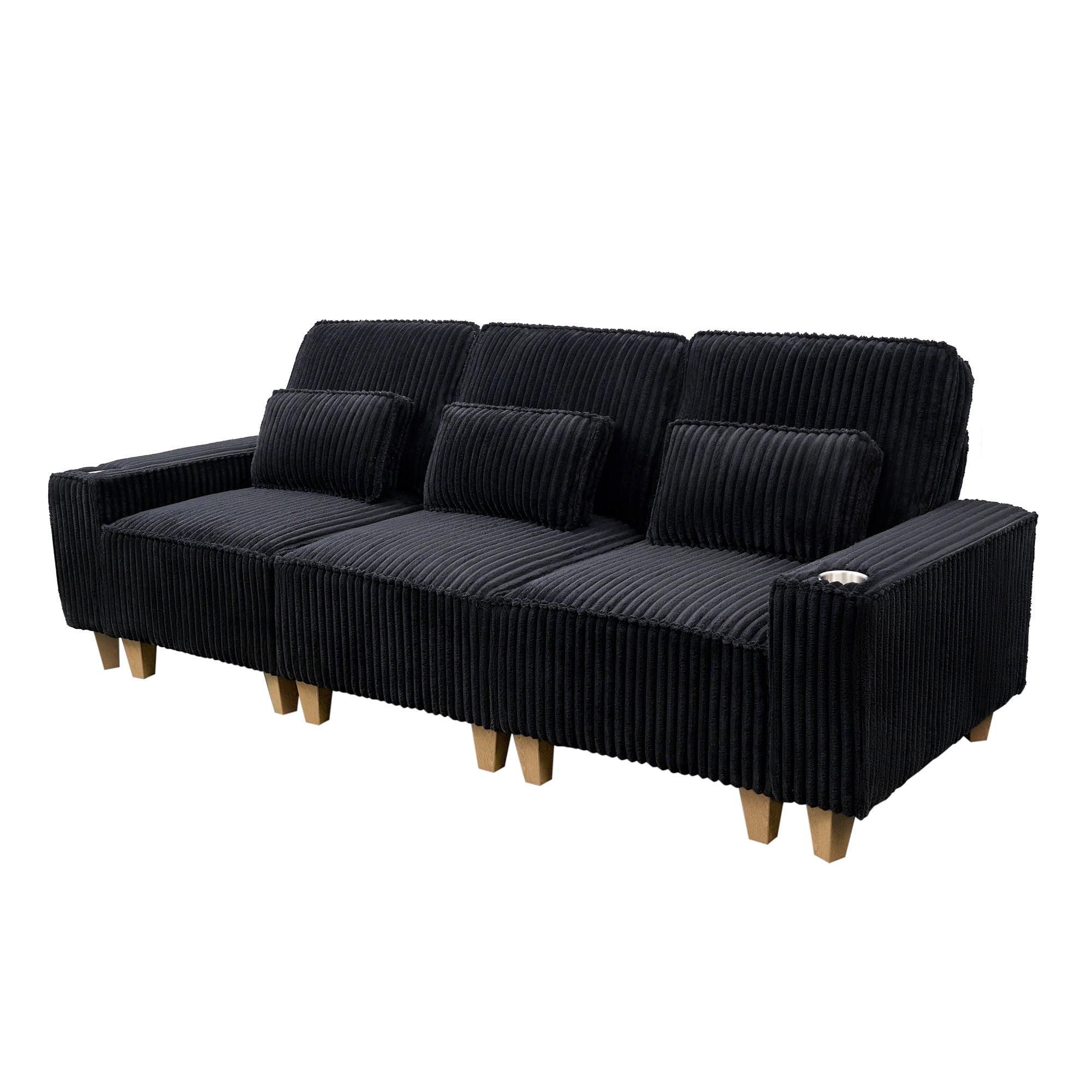 Aukfa 3 Piece Sofa Set - 99" Oversized 3 Seat Couch with Cup Holders&Pillows, 16 Solid Wood Legs, Black