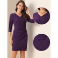 thumbnail image 2 of DARING DIVA 3/4 Sleeve Faux Wrap Ruched Waist Dress XS Purple, 2 of 6