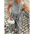 thumbnail image 2 of Womens 2 Piece Gingham Plaid Set Sleeveless Ruffle Tank Top Wide Leg Pants Summer Matching Lounge Outfits, 2 of 8