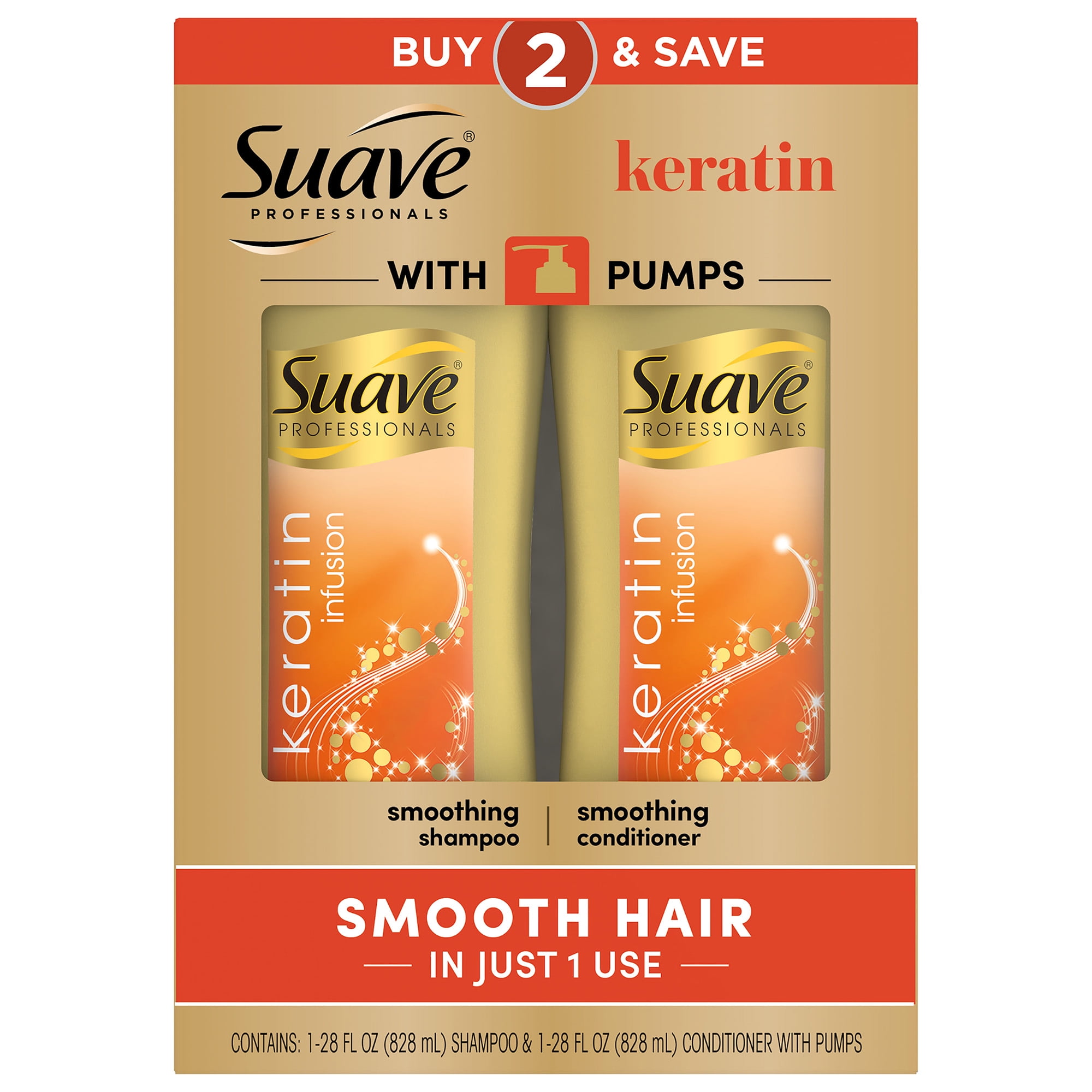 Suave Smoothing Shampoo and Conditioner Set, Keratin Infusion for All Hair Types, 28 oz 2 Pack