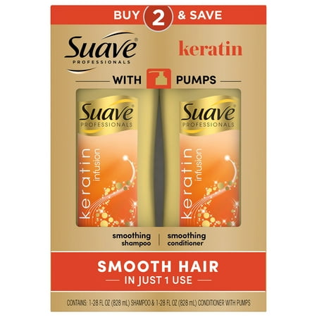 Suave Smoothing Shampoo and Conditioner Set, Keratin Infusion for All Hair Types, 28 oz 2 Pack