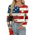 thumbnail image 3 of Iaqnaocc 4th of July Women's Tops Long Sleeve Vintage American Flag Floral Print T-Shirts Y2k Going Out Tunic Tops Dressy Casual Crew Neck Fall Spring T Shirts Blue XXL, 3 of 5