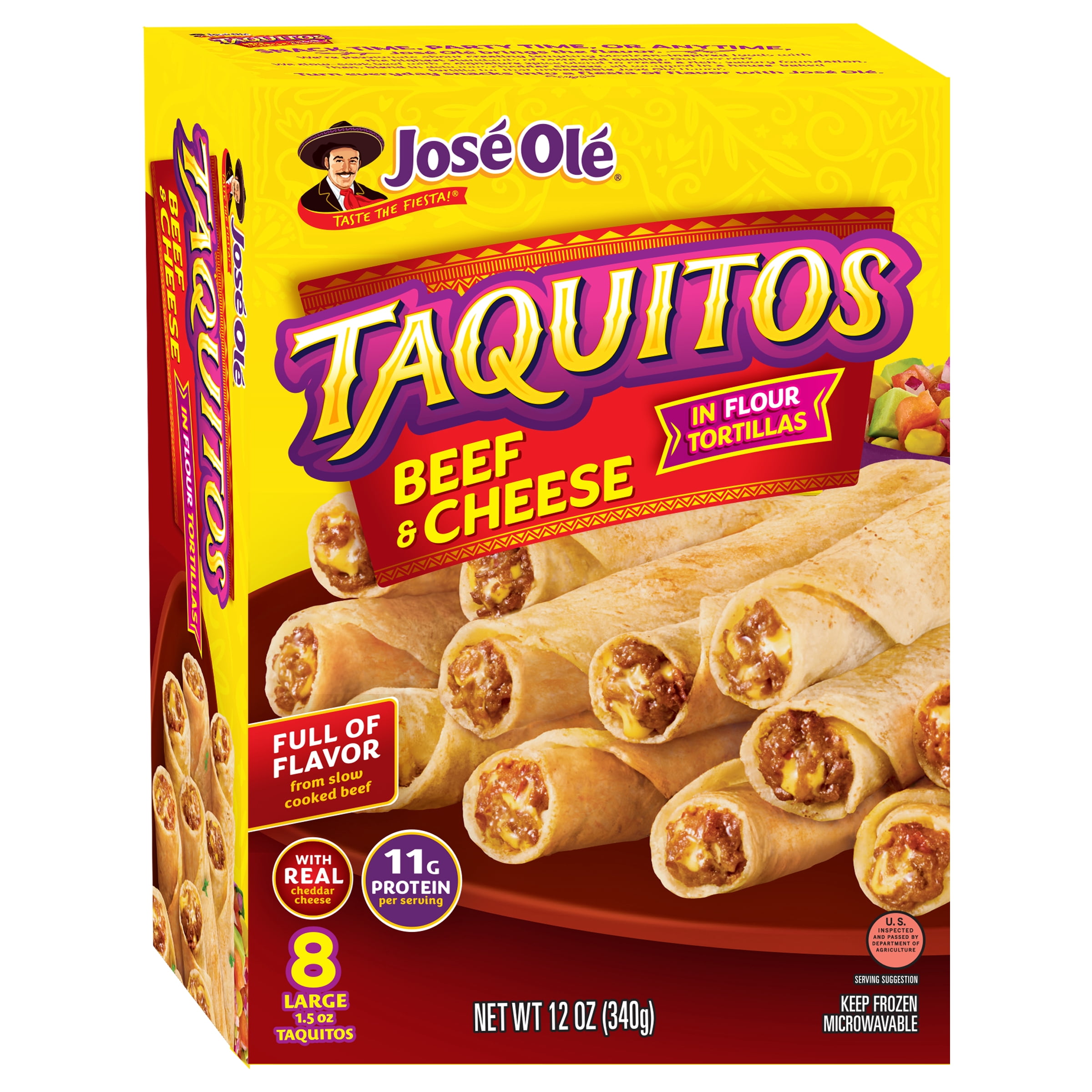 Jose Ole Beef & Cheese Flour Taquitos, Frozen Mexican Food, 12 oz, 8 Count