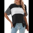 thumbnail image 2 of Blusa Informal de Verano 2025 con Cuello Redondo y Rayas en Bloques de Color para Mujer, Talla Grande, Color Negro, Talla XL, 2 of 9