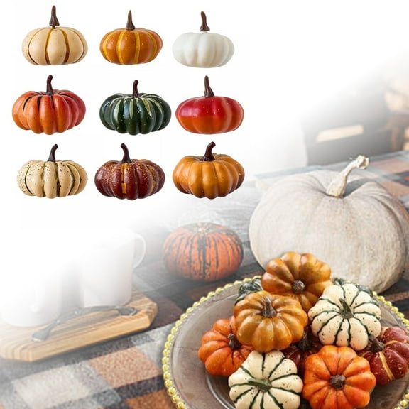9 Pcs Mini Artificial Pumpkins, Assorted Small Rustic Foam Pumpkins for Fall Decor, Harvest Thanksgiving Table Centerpiece, Halloween Vase Fillers and Home Decorations