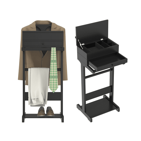 Organizedlife Wooden Valet Stand, Coat Rack Organizer with Storage Drawer