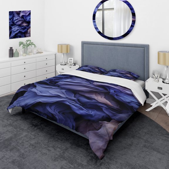 Designart "Silk Abstract Fractal in Purple" Other Abstract Bedding Covert Set - Abstract Purple Modern Bed Set With 2 Shams