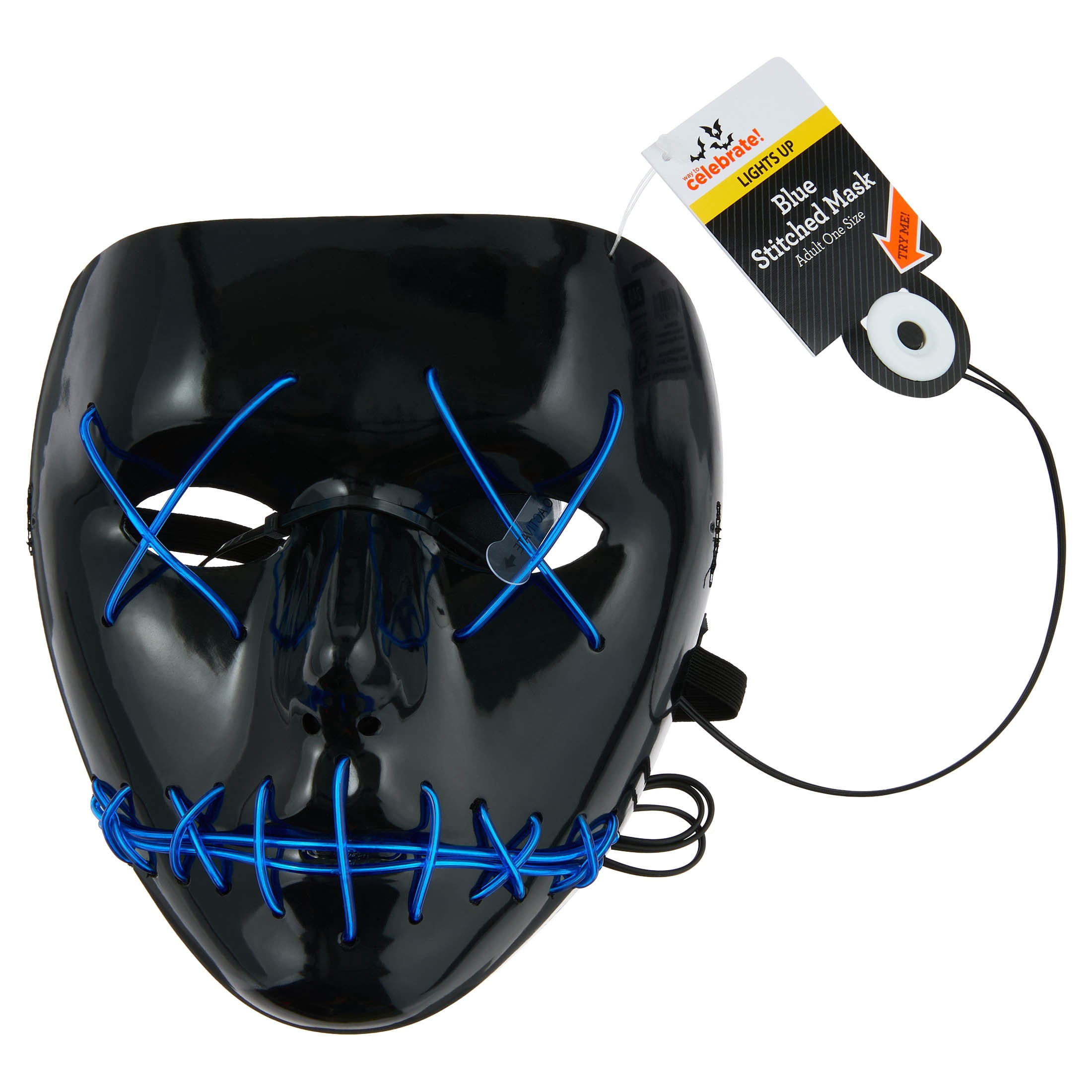 Light-Up Stitched Mask Costume Accessory for Adults, Black and Blue, Halloween by Way To Celebrate