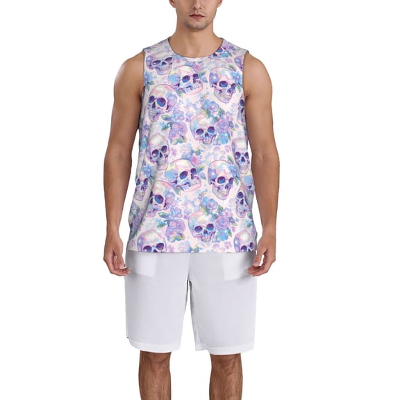 Xecao white Skull crystal flower print basketball shirt for both men and women, a unisex basketball jersey perfect for theme parties-Small