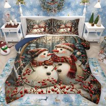 Homewish Cartoon Snowman Child Bedding Comforter Set, Merry Christmas Twin Comforter Sets, Rustic Farmhouse Reversible Bedding Set, Breathable Home Decor, 2-Piece