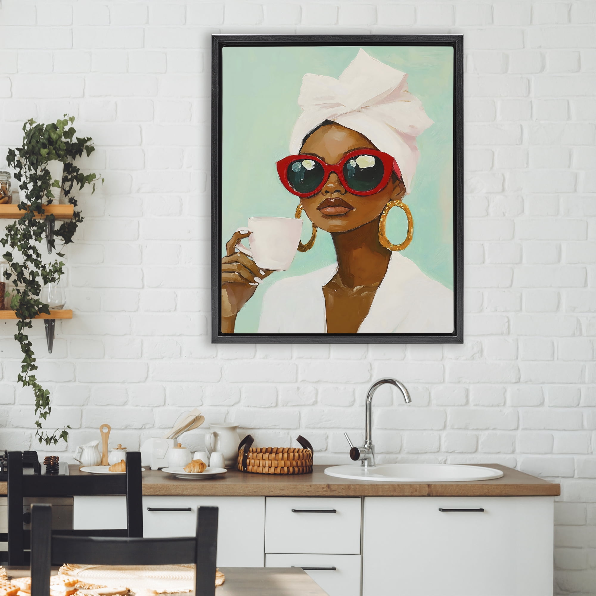 Stupell Industries Coffee Lover in Red Sunglasses Black Framed Floater Canvas Wall Art, design by The Prints Vibe