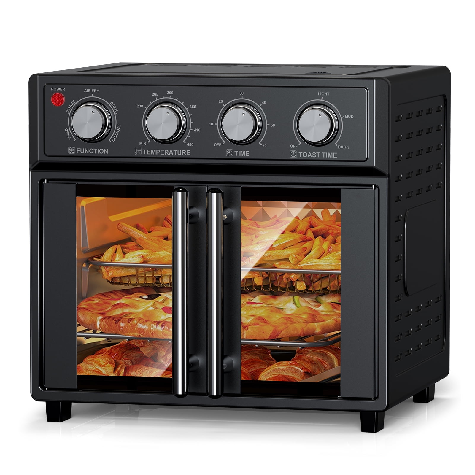 27.5QT Black Air Fryer Oven – 3-Layer Simultaneous Baking, 7 Presets, Double-Door Design for Family Meals