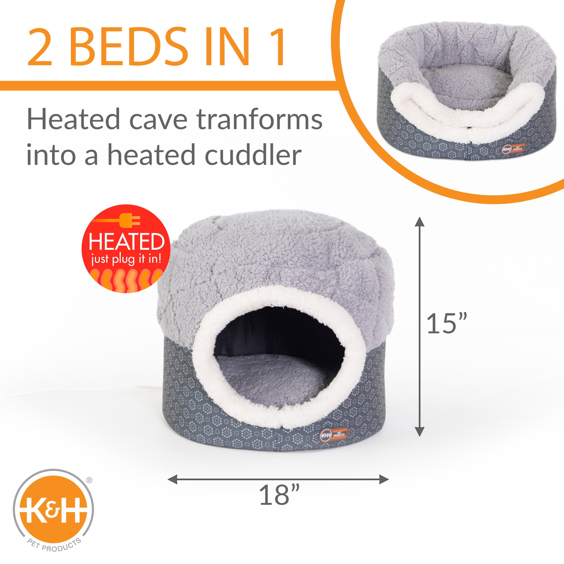 K&H Pet Products Thermo-Pet Nest Heated Cat Bed Gray Small 18 X 15 Inches