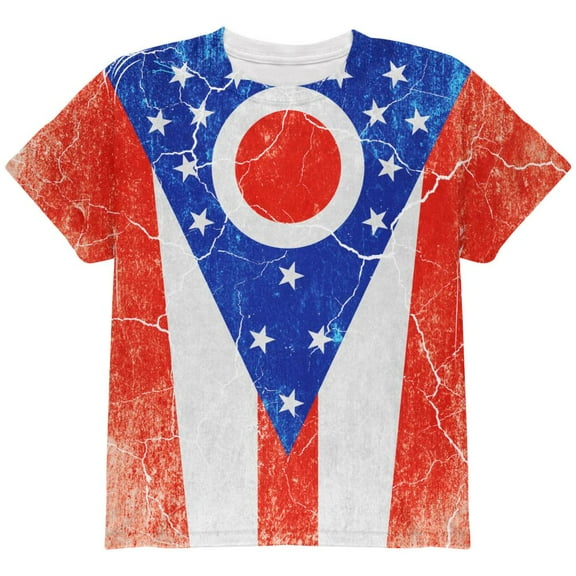 Ohio Vintage Distressed State Flag All Over Youth T Shirt Multi YSM