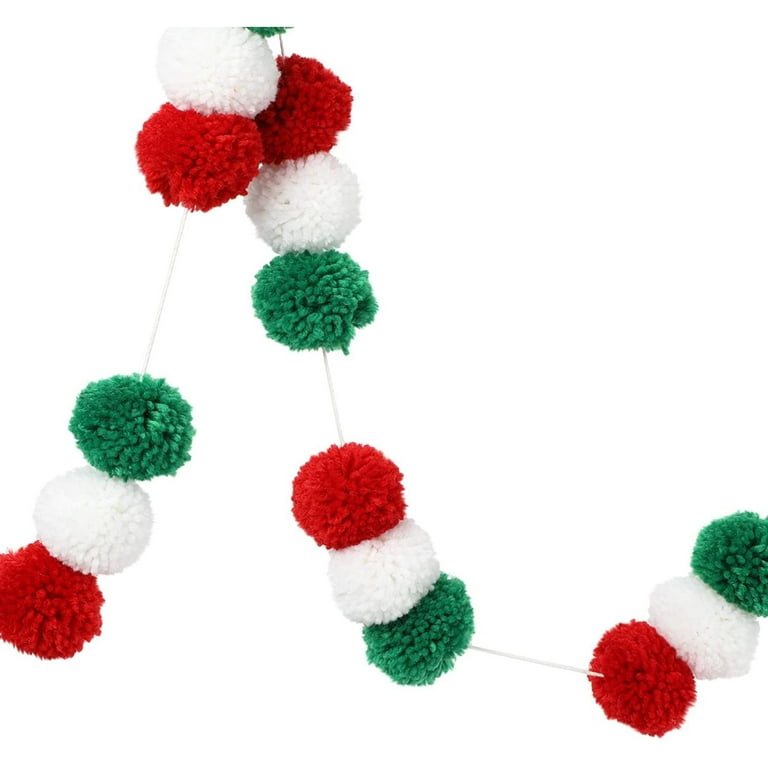 Wool Pom Pom Garland Decor for Christmas Party (Red, White, Green