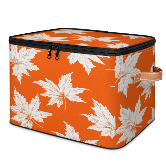 CURLYOOT Thanksgiving Fall Storage Bins with Zipper Lid Fabric Storage Baskets Boxes Maple Leaf Washable Foldable Clothes Organizer Container with Leather Handles for Shelves Closet