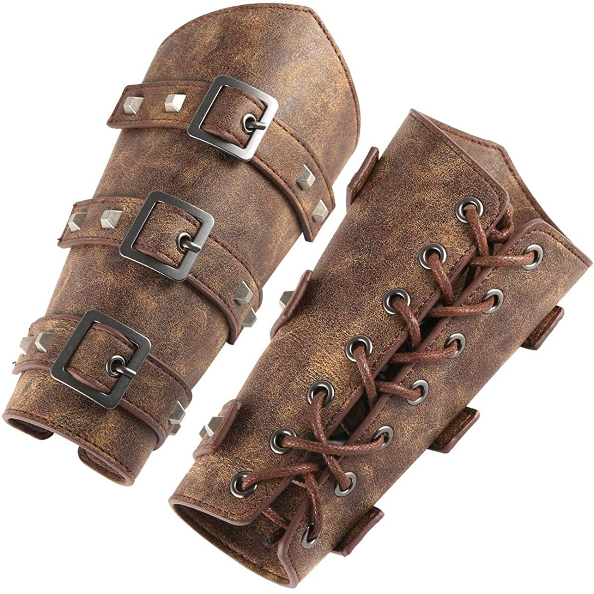 KOTTO Adults Faux Leather Arm Guards Medieval Belt Leather Buckle Bracers 2 Pieces Halloween Adult Buckle Bracers Knight Armband Costume Retro Wristband for Men Women 