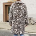 thumbnail image 6 of ZQUUVOU Men's Leopard Faux Fur Coat Winter Warm Long Length Outerwear Coat Jacket Thicken Cardigan Coat Fluffy Lapel Jackets Khaki A, 6 of 9