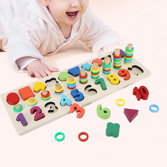 LHCER 3in1 Wooden Pairing Shape Colorful Digital Classification Cognition Learning Educational Toy, Shape Classification Toy, Number Classification Toy