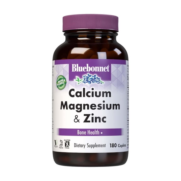 Bluebonnet Nutrition Calcium Magnesium Zinc Caplets, 180 Count