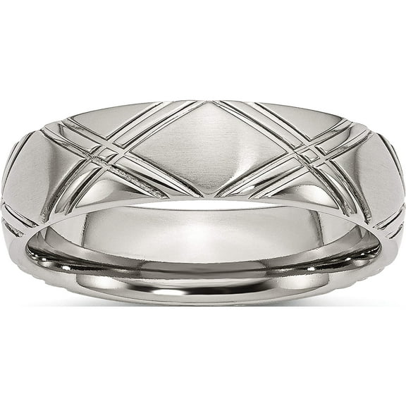 Stainless Steel Brushed And Polished Criss Cross Design 6mm Band (Size 6) Made In China sr114-6