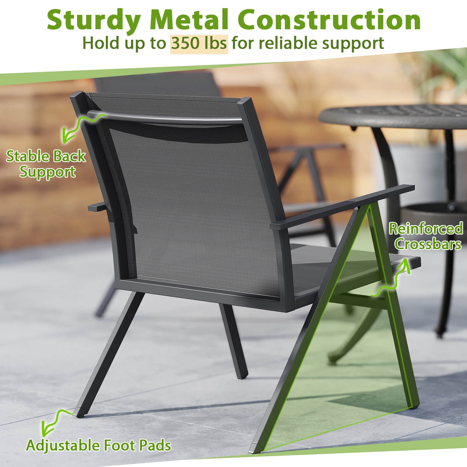 Costway Patio Chairs Set of 4with Breathable Mesh Fabric and Metal Frame 350LBS Capacity
