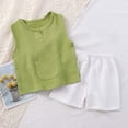 thumbnail image 1 of Conjuntos de camiseta sin mangas con cuello redondo para niños, traje de cuello redondo sin mangas de color liso, ropa de casa de gasa de doble capa, ropa informal para bebés, traje transpirable y cóm, 1 of 5