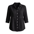 thumbnail image 4 of Feancey Womens Peplum Button Down Shirt Cotton Linen 3/4 Sleeve Collared Shirts Loose Fit Casual Babydoll Tops 2026 Fall Fashion Black L, 4 of 7