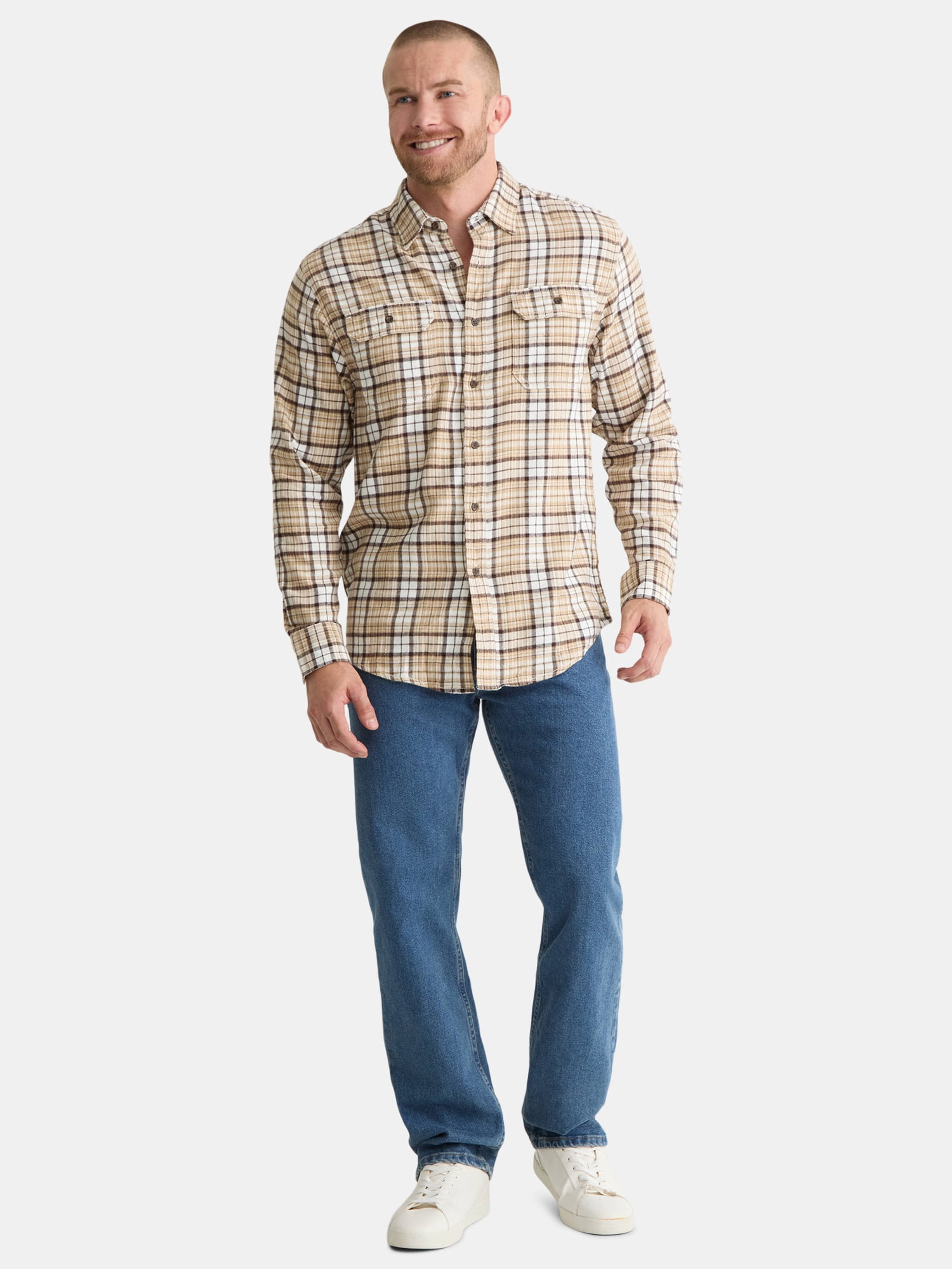 George Men's & Big Men's Relaxed Fit Double Pocket Flannel Shirt, Sizes XS-3XLT