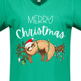 thumbnail image 4 of Inktastic Merry Christmas Cute Sloth with Santa Hat and Lights Women's V-Neck T-Shirt, 4 of 5
