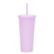 thumbnail image 1 of Taza plástica reutilizable de la taza de la agua fría 700ml, taza de la bebida del color sólido de la doble capa con la tapa y la paja, 1 of 5