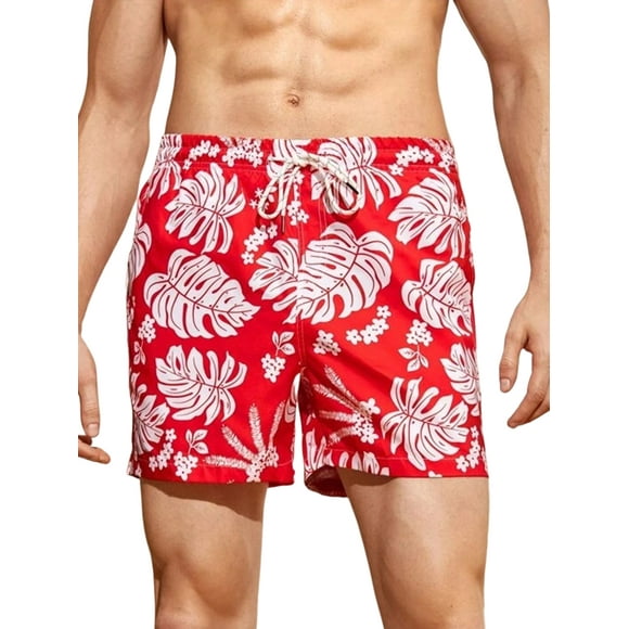 LUXUR Hommes Shorts de Plage à Rayures Été Pantalon Court Imprimé Floral Bas Hawaïen Mini Pantalon avec Poches Beachwear Style-C