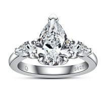 AnuClub Moissanite Wedding Ring 3CT Center Stone D Color VVS1 925 Sterling Silver Pear Cut Engagement Promise Rings for Women with Certificate