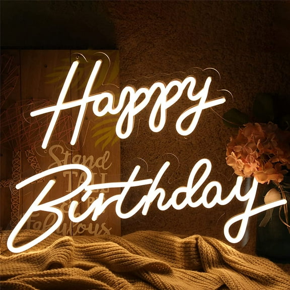 Rosnek Happy Birthday Large Neon Sign for Wall Decor, USB Decorative Hanging Sign for All Birthday Party Decoration, Size-Happy 15.7x7.8inch, Birthday 22.8x7.8inch