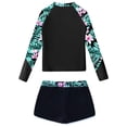 thumbnail image 4 of TTAO Kids Girls Floral Print Swimsuit Long Sleeve Rash Guard Swim Tops with Booty Shorts Swim Set Lily 12, 4 of 5