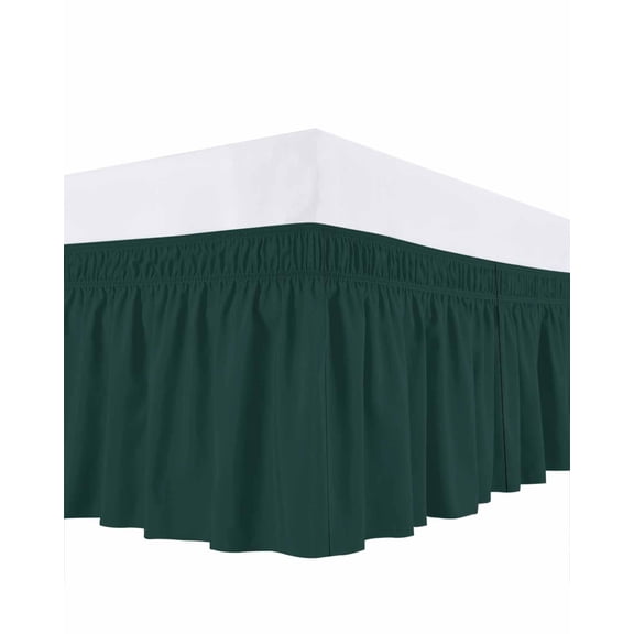 Solid Color Ruffle Bed Skirt Queen Size Deep Green Adjustable Elastic Dust Bed Skirts Wrap Around Bedskirt Wrinkle Free Easy Fit with 18 Inch Drop