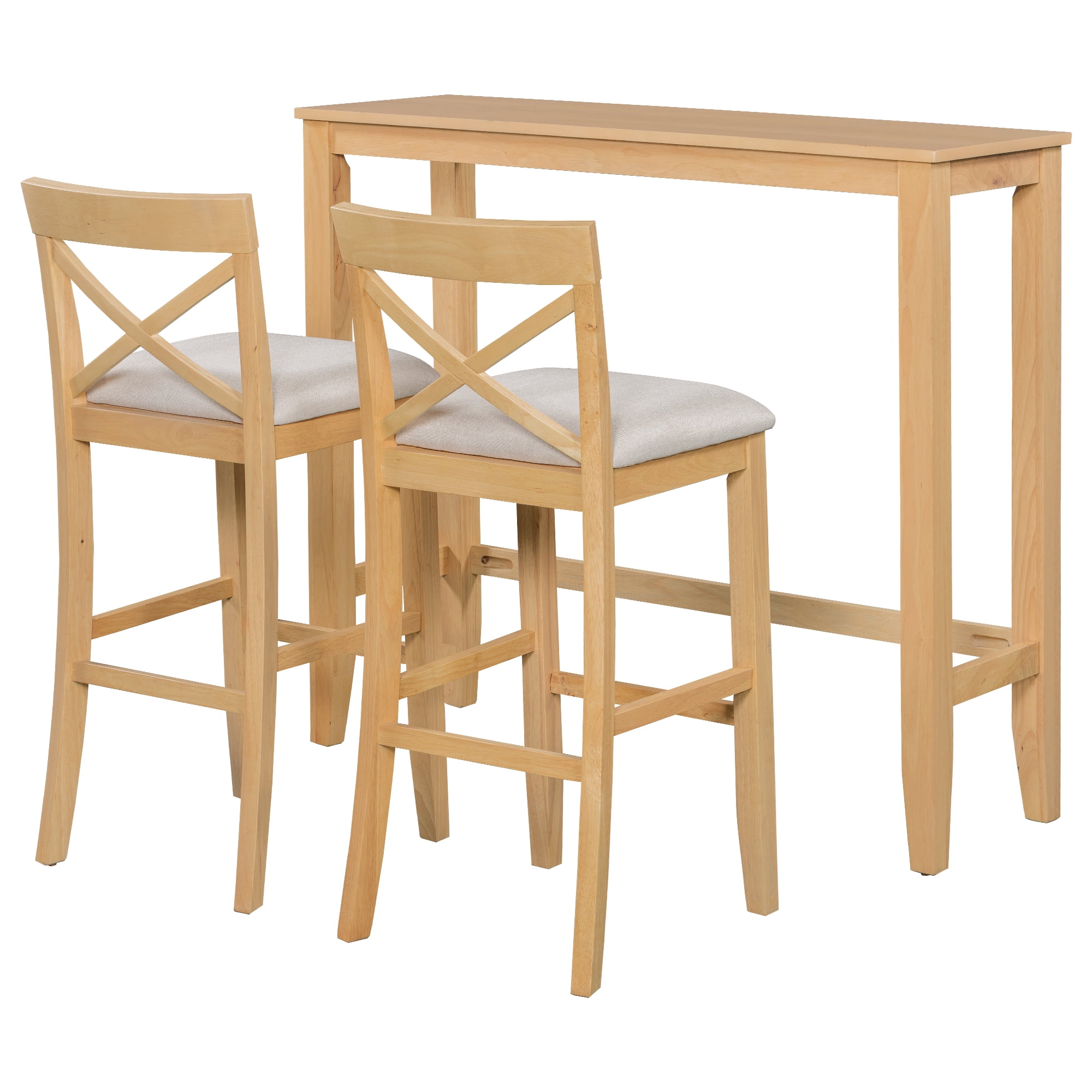 Yoneston Farmhouse 48" Rectangular Bar Table Set of 2, Bar Height Breakfast Nook Set with 2 Upholstered Chairs for Kitchen Dining Room, Natural&nbsp;& Beige