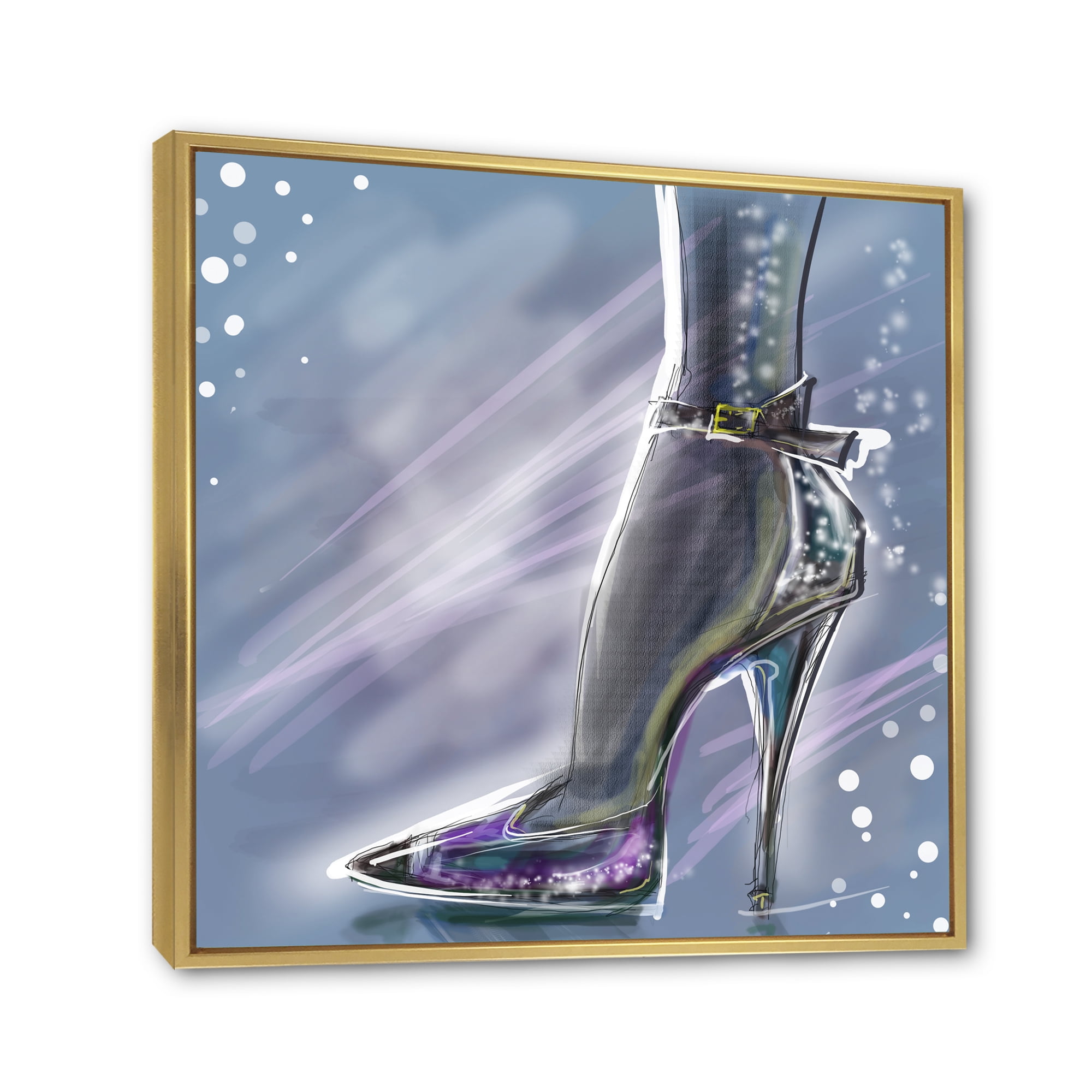 Designart 'Shiny Woman Shoe High Heeled Stiletto With Glitter' Modern Framed Canvas Wall Art Print
