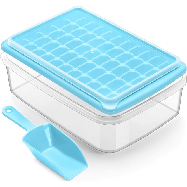 ARTLEO Ice Cube Tray, Ice Cube Tray with Lid and Storage Bin for Freezer, Easy Release 55 Ice Tray with Container Scooper, Flexible & Durable Plastic Ice Mold & Bucket, BPA Free