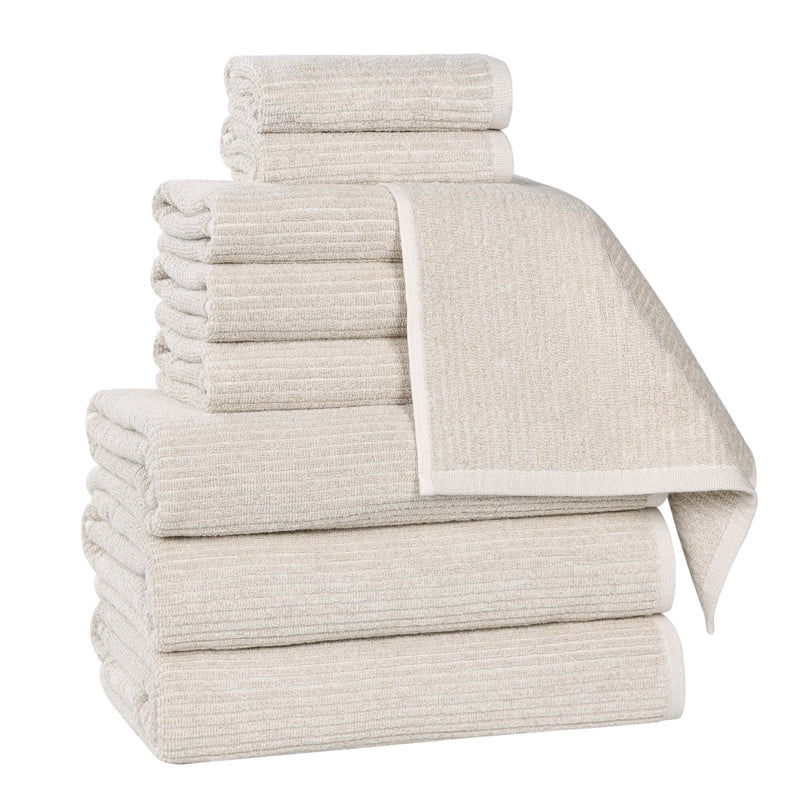 Superior Destin Viscose 9 Piece Cotton Blend Towel Set, Medium Weight Soft Towels, Beige