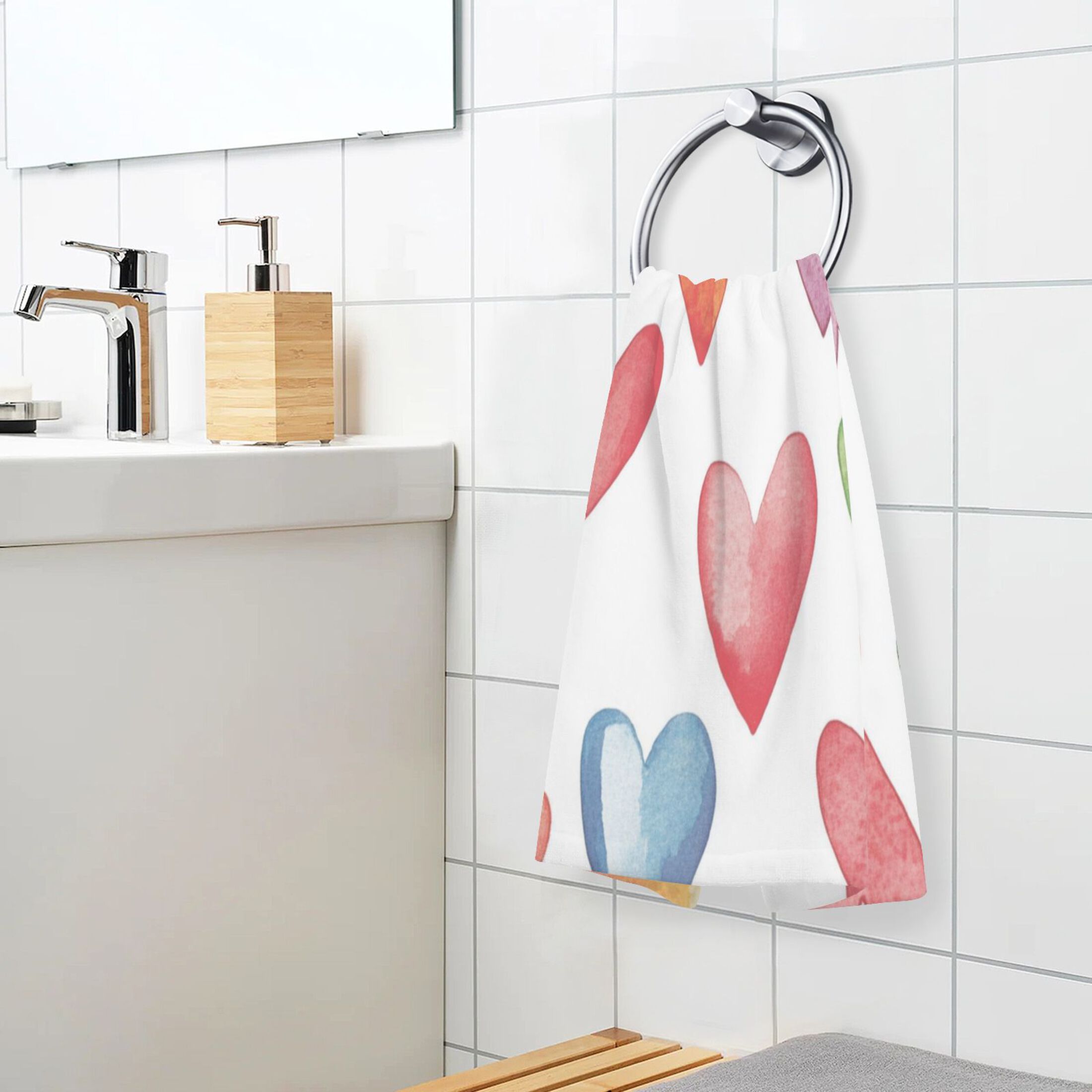 Cotton Towel Two-Piece 16x28 Inch One Sizex2 Face Towel Set Towel Set Cotton Hand Bath Towel Bathroom Beach Valentine's Day Cute Heart