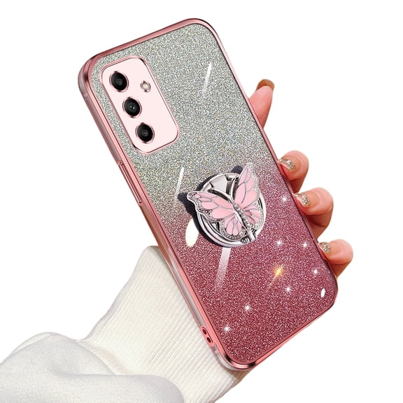 Glitter Cover Compatible with Samsung Galaxy A05S Case Butterfly Kickstand Case for Samsung A05S Soft TPU Electroplated Bling Shockproof Shell for Women Girls Cover for Galaxy A05S
