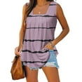 thumbnail image 2 of Summer Saving Wycnly Tank Tops for Women Lightweight Comfy Loose Pleated Swing Trendy Tunic Tank Tops Summer Striped Print Square Neck Sleeveless Shirts Fashion Blouses Pink m, 2 of 5
