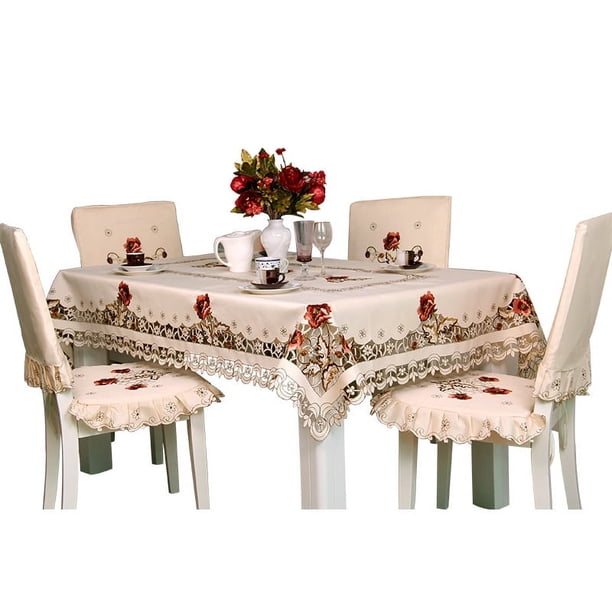 Mantel de lujo ligero bordado hueco mantel de mesa mantel de comedor cojín de silla mantel de mesa de café