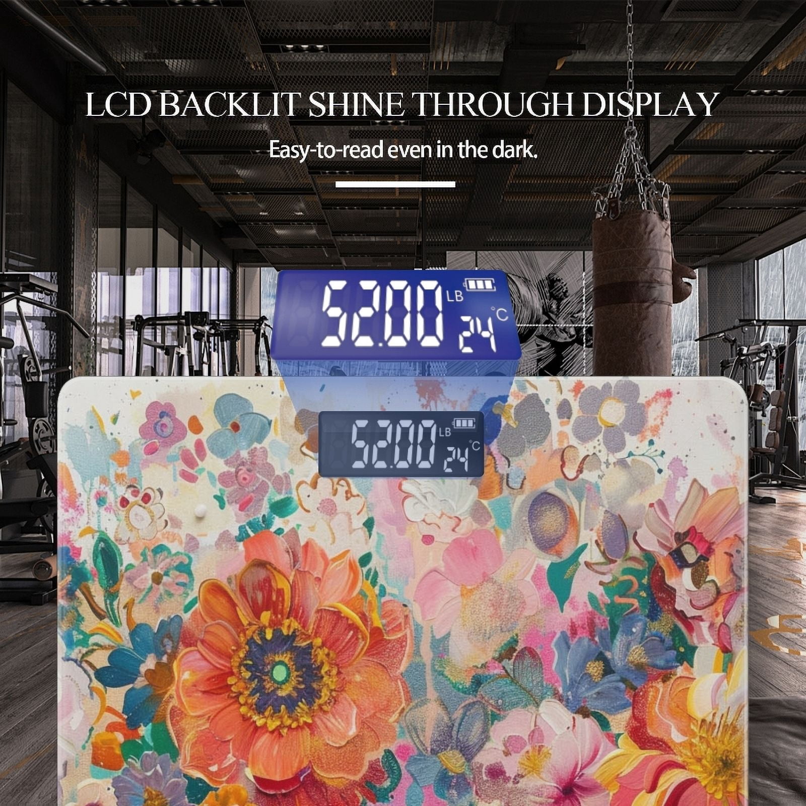 Bathroom Scale, Highly Accurate Digital Body Scale,Precisely Measures Weight up to 400 lbs-Large Painting Depicting Array Of Flowers In Various Colors