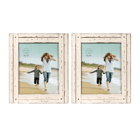 Prinz Homestead 8 x 10 Rustic Wood Tabletop Picture Frame, Antique White, Set of 2